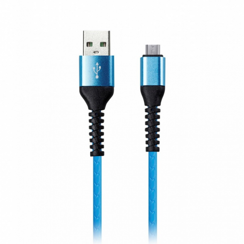 Дата-кабель Smartbuy USB - micro USB, спиральный, длина 1,0 м, синий (iK-12sp blue)/100, цена за 1 шт