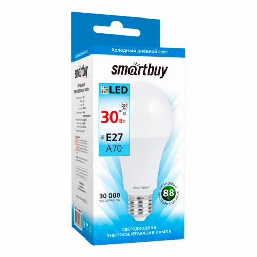 Светодиодная (LED) Лампа Smartbuy-A70-30W/6000/E27 (SBL-A70-30-60K-E27) (цена за упаковку, 10 шт), цена за 1 упак
