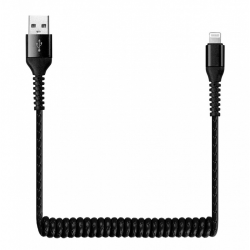 Дата-кабель Smartbuy USB - 8-pin для Apple, спиральный, длина 1,0 м, черный (iK-512sp black)/500, цена за 1 шт