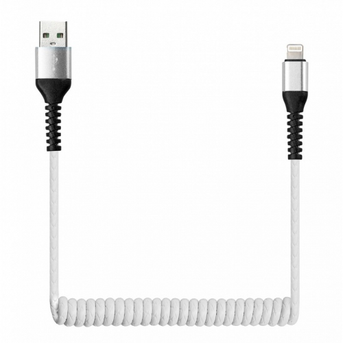Дата-кабель Smartbuy USB - 8-pin для Apple, спиральный, длина 1,0 м, белый (iK-512sp white)/60, цена за 1 шт