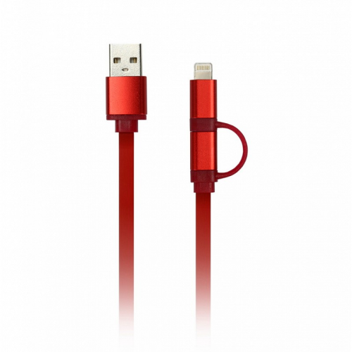Дата-кабель Smartbuy USB - 2 в 1 Micro+8 pin, длина 1 м, красный (iK-212 red), цена за 1 шт