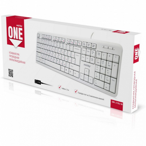 Клавиатура проводная мультимедийная Smartbuy ONE 210 USB белая (SBK-210U-W)/20, цена за 1 шт