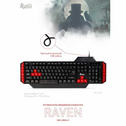 Клавиатура игровая мультимедийная Smartbuy RUSH Raven 200 USB черная (SBK-200GU-K)/20, цена за 1 шт