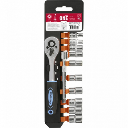 Набор головок с трещоткой 12 предметов, 1/4", 4-13 мм, 24 зуба, CR-V, Smartbuy One Tools/40, цена за 1 шт