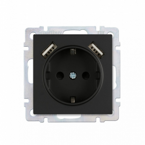 Розетка с заземлением и 2-мя USB 16А черная "Нептун" (SBE-05b-16-S1-USB), цена за 1 шт