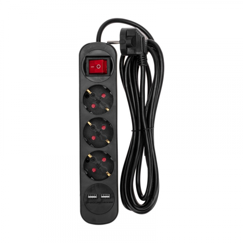Удлинитель STANDARD 3 гнезда, 3м, 3х1,0мм², с/з, с выключателем, 2 USB, черный REXANT, цена за 1 шт