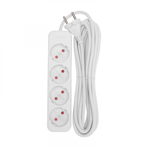 Удлинитель STANDARD 4 гнезда, 5м, 2х1,0мм², б/з, белый REXANT, цена за 1 шт