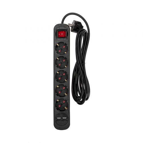 Удлинитель STANDARD 5 гнезд, 3м, 3х1,0мм², с/з, с выключателем, 2 USB, черный REXANT, цена за 1 шт