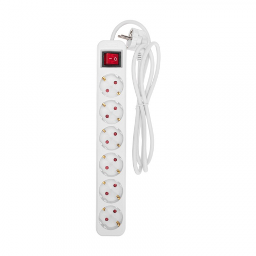 Удлинитель STANDARD 6 гнезд, 1,5м, 3х1,0мм², с/з, с выключателем, белый REXANT, цена за 1 шт