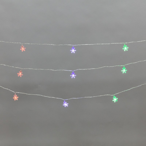 Гирлянда светодиодная Снежинки большие 5м, 20LED, IP20, прозрачный провод, свечение мульти (RG/RB), мигание, 230В NEON-NIGHT, цена за 1 шт