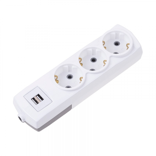 Удлинитель PREMIUM 3 гнезда, 3м, 3х1,5мм², с/з, 2 USB, белый REXANT, цена за 1 шт