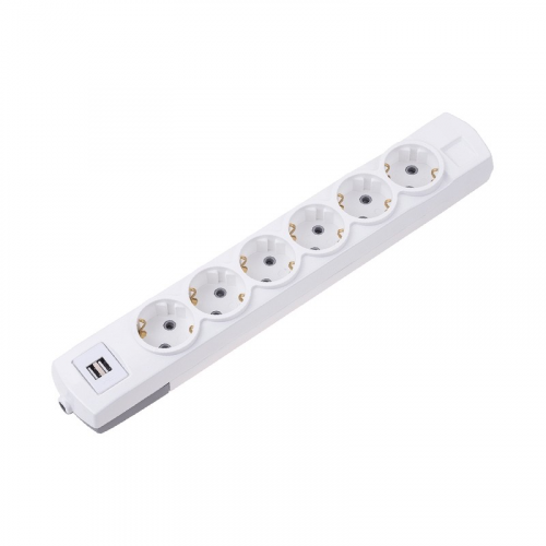 Удлинитель PREMIUM 6 гнезд, 5м, 3х1,5мм², с/з, 2 USB, белый REXANT, цена за 1 шт