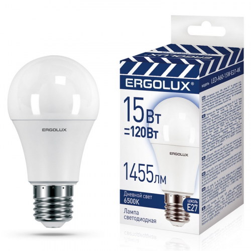 Ergolux LED-A60-15W-E27-6K (Эл.лампа светодиодная ЛОН 15Вт Е27 6500К 220-240В, ПРОМО), цена за 1 шт