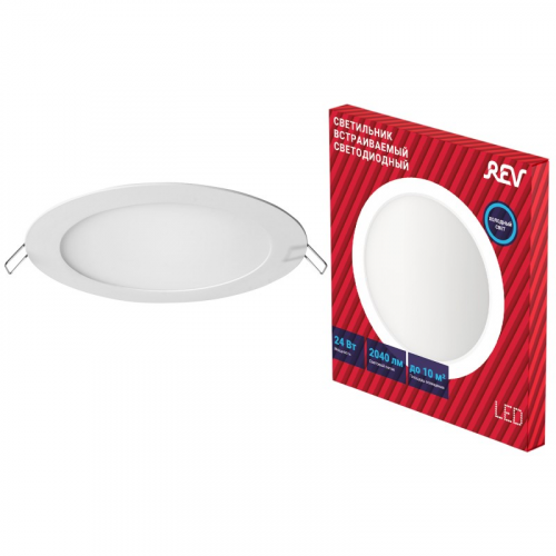 28943 2 Светильник встраиваемый для офиса, светодиодный, SUPERSLIM ROUND, 293x293x15мм, 24Вт, 2040Лм, 6500К, IP20, 28943 2, REV, цена за 1 шт
