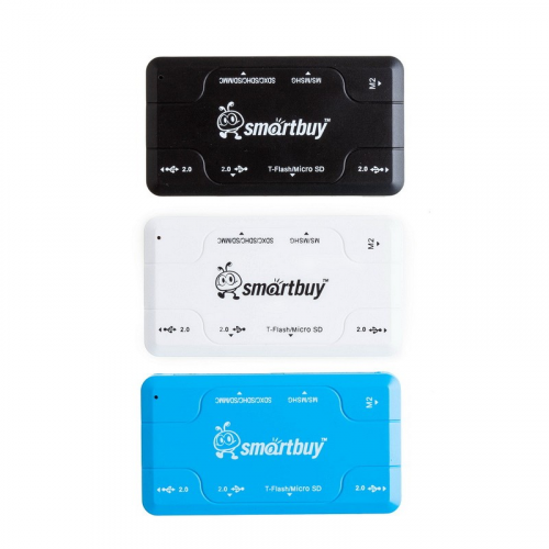 Картридер + Хаб Smartbuy 750, USB 2.0 3 порта+SD/microSD/MS/M2 Combo, голубой (SBRH-750-B), цена за 1 шт