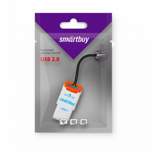 Картридер Smartbuy 707, USB 2.0 - MicroSD, оранжевый (SBR-707-O), цена за 1 шт