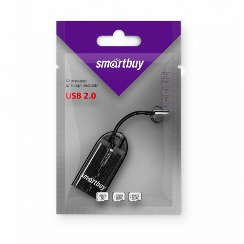 Картридер Smartbuy 710, USB 2.0 - MicroSD, черный (SBR-710-K), цена за 1 шт