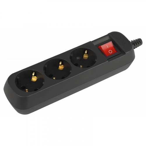 KX-3es-B Колодка ЭРА KX-3es-B 3 розетки с заземлением с выключателем черная, цена за 1 шт