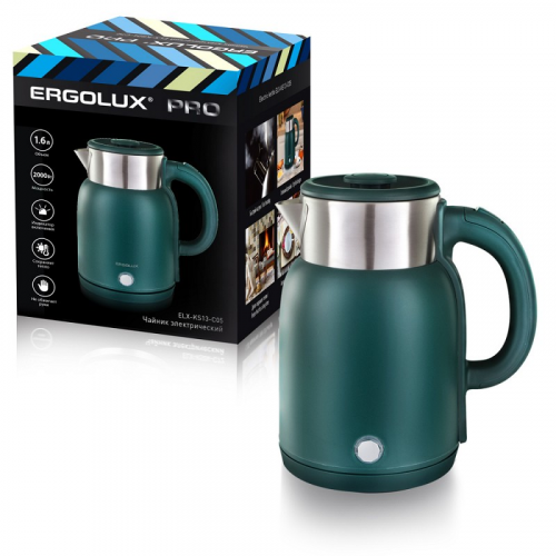 ERGOLUX ELX-KS13-C05 зеленый PRO (чайник нерж.сталь/пластик, 1.6л, 220-240В, 2000 Вт), цена за 1 шт