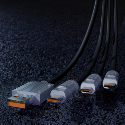 Кабель для зарядки,3-в-1 супертолстый BOLD TYPE C+LIGHTNING+MICROUSB черный, 3А, TPE, 1 м, Smartbuy (IK-312QBOMB2-BLACK), цена за 1 шт