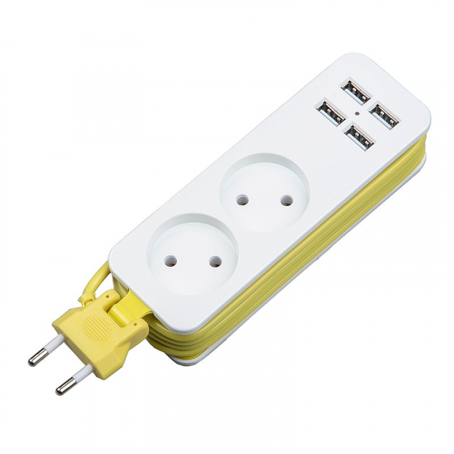 Удлинители бытовые Uniel S-CT2-1,5U WHITE/GREEN, цена за 1 шт