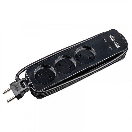 Удлинители бытовые Uniel S-CT3-1,8UC BLACK, цена за 1 шт