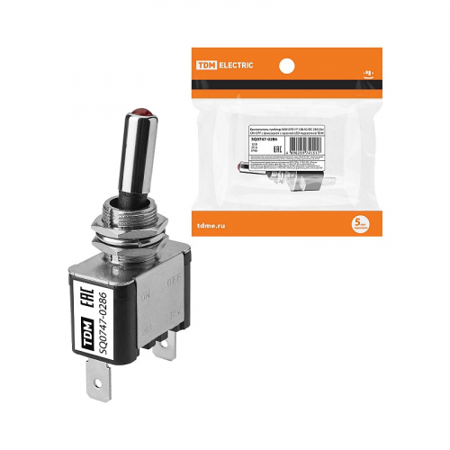 Выключатель-тумблер ASW-07D 1P 12В AC/DC 25А (3c) ON-OFF с фиксацией с красной LED подсветкой TDM, цена за 1 шт