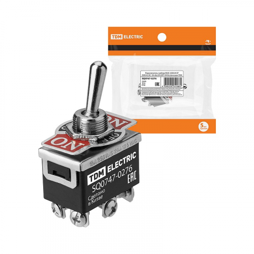 Переключатель-тумблер KN3C-223AAH 2P 250В AC/DC 15А (6c) ON-OFF-ON без фиксации TDM, цена за 1 шт