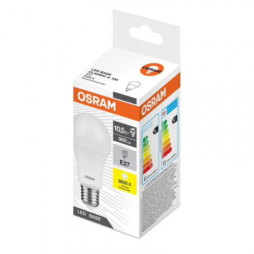 4058075670808 Лампочка светодиодная Osram LED Base A100 10,5Вт 3000К Е27 / E27 груша матовая теплый белый свет, цена за 1 шт