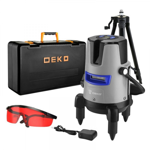 Уровень лазерный самовыравнивающийся в кейсе DEKO DKLL02RB PRO SET 2 PREMIUM со штативом 1 м (2 линии, красный луч), цена за 1 шт