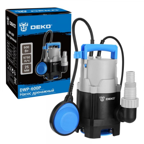 Насос дренажный DEKO DWP-600P (грязевая, поплавок, 220В, 600Вт, пластик), цена за 1 шт