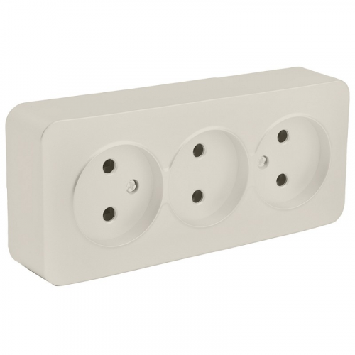 Розетка 3-местная б/з открытой установки, 250В, 10А, IP20, серия София, слоновая кость, MST10-13-04, цена за 1 шт