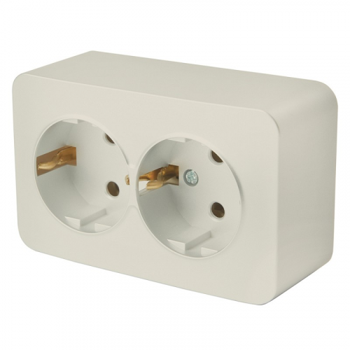 Розетка 2-местная с/з открытой установки, 250В, 16А, IP20, серия София, слоновая кость, MST16-12-04, цена за 1 шт