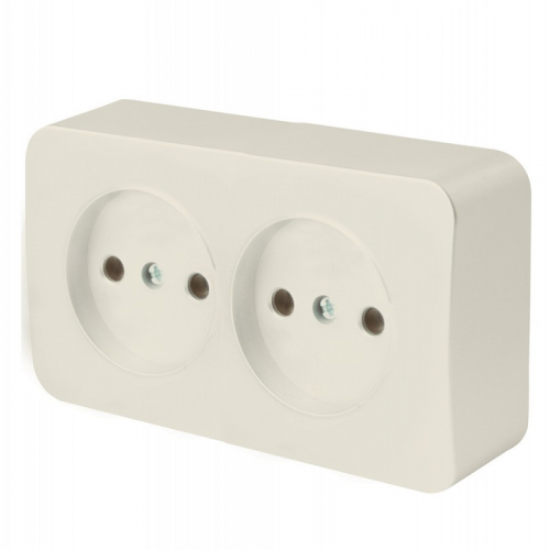 Розетка 2-местная б/з открытой установки, 250В, 10А, IP20, серия София, слоновая кость, MST10-12-04, цена за 1 шт