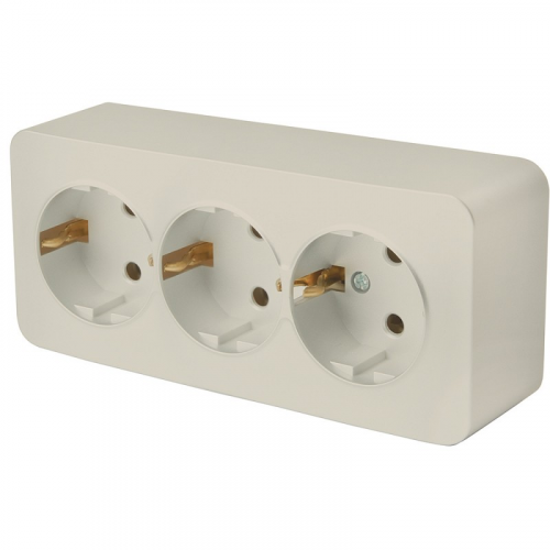 Розетка 3-местная с/з открытой установки, 250В, 16А, IP20, серия София, слоновая кость, MST16-13-04, цена за 1 шт