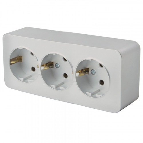 Розетка 3-местная с/з открытой установки, 250В, 16А, IP20, серия София, серебро, MST16-13-03, цена за 1 шт