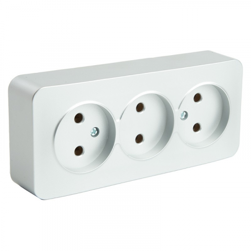 Розетка 3-местная б/з открытой установки, 250В, 10А, IP20, серия София, серебро, MST10-13-03, цена за 1 шт