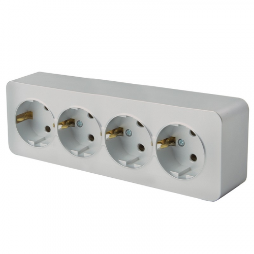Розетка 4-местная с/з открытой установки, 250В, 16А, IP20, серия София, серебро, MST16-14-03, цена за 1 шт