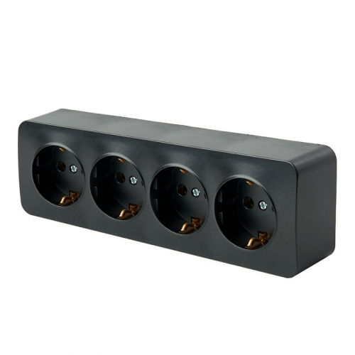 Розетка 4-местная с/з открытой установки, 250В, 16А, IP20, серия София, черный, MST16-14-02, цена за 1 шт