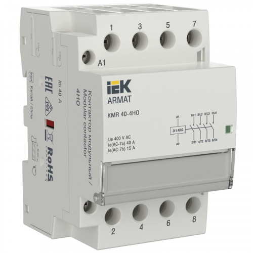 ARMAT Контактор модульный KMR 40А 24В AC/DC 4НО IEK, цена за 1 шт