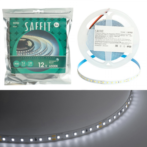 SST02 SAFFIT 120SMD(2835)/м 9.6Вт/м 12V 5000*8*1.22мм 6500К, IP20, цена за 1 шт