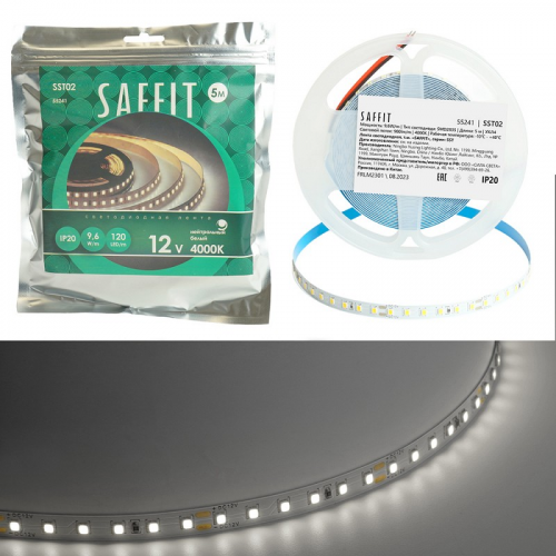SST02 SAFFIT 120SMD(2835)/м 9.6Вт/м 12V 5000*8*1.22мм 4000К, IP20, цена за 1 шт