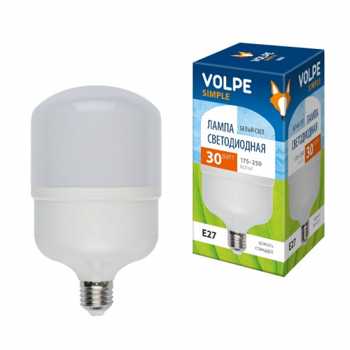 Лампа светодиодная с матовым рассеивателем Volpe LED-M80-30W/NW/E27/FR/S Материал корпуса термопластик, цена за 1 шт
