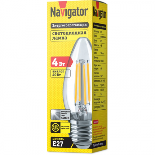 Светодиодная лампа свеча Navigator 14 006 NLL-F-C35-4-230-4K-E27, цена за 1 шт
