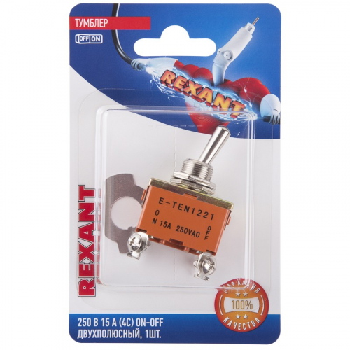Тумблер 250V 15А (4c) ON-OFF двухполюсный (KN-201) REXANT (в упак. 1шт.), цена за 1 шт