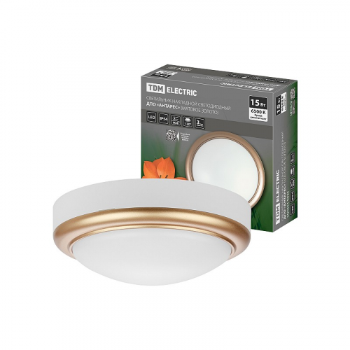 Светильник накладной LED ДПО Антарес 15Вт 6500К круг 180*66 мм мат.золото IP54 TDM, цена за 1 шт