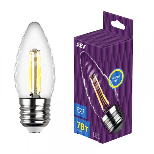 32427 0 Лампа filament, свеча витая, TC37, 7Вт, E27, 2700K, 695Лм, 32427 0, REV, цена за 1 шт