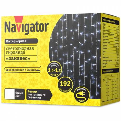 Гирлянда Navigator 61 858 NGF-C01-192CW-10-1.5x1.2m-230-TR-IP20, цена за 1 шт