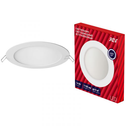 28945 6 Светильник встраиваемый для офиса, светодиодный, SUPERSLIM ROUND, 168x168x15мм, 14Вт, 1190Лм, 4000К, IP20, 28945 6, REV, цена за 1 шт