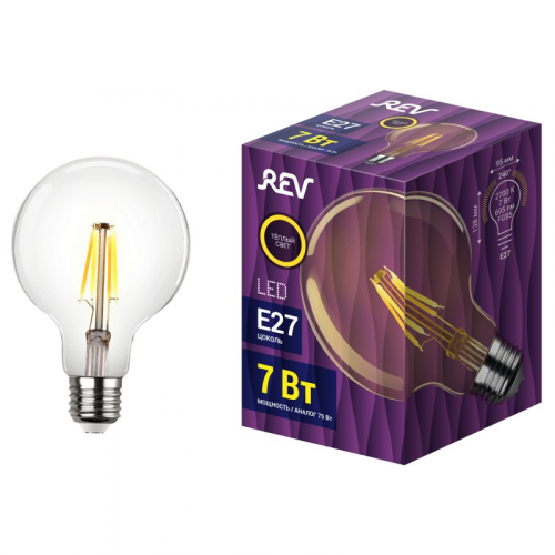 32434 8 Лампа filament, шар, G95, 7Вт, E27, 2700K, 695Лм, 230В, 32434 8, REV, цена за 1 шт